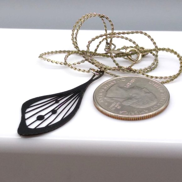 Black Butterfly Wing Pendant on Silver Tone Chain Necklace, Delicate Enamel - Picture 4 of 5